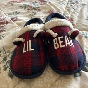 Red Plaid Slippers with White Trim